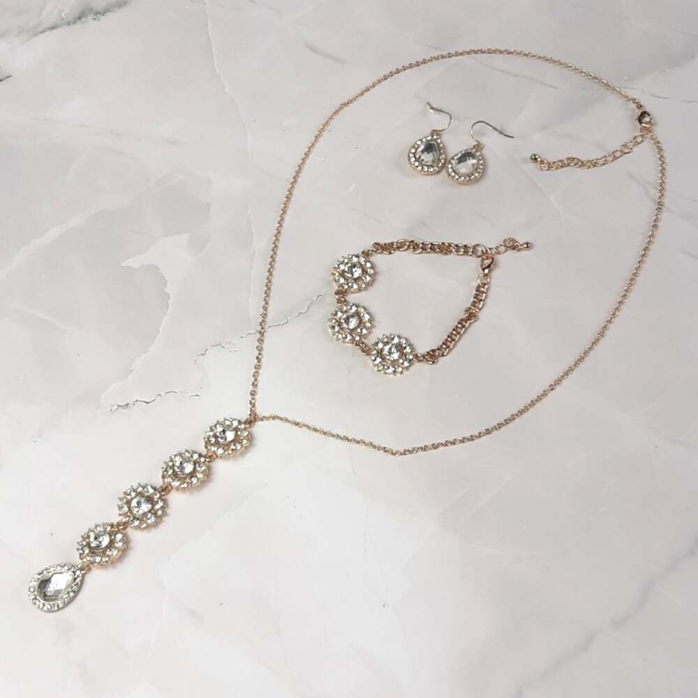 Gold & Crystal Three Piece Jewelry Set